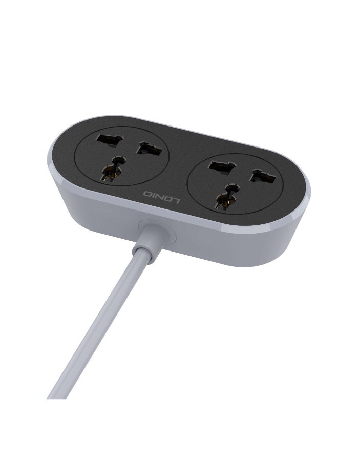 لدنيو مقبس تمديد طاقة عالمي SC2018 بمنفذين، شريط طاقة شديد التحمل 10 أمبير 2500 واط مع كابل بطول 5 أمتار، يدعم مقابس الولايات المتحدة/الاتحاد الأوروبي/المملكة المتحدة، غلاف من البولي كربونات المقاوم للحريق، وصلة طاقة آمنة للمنزل والمكتب - Image 5